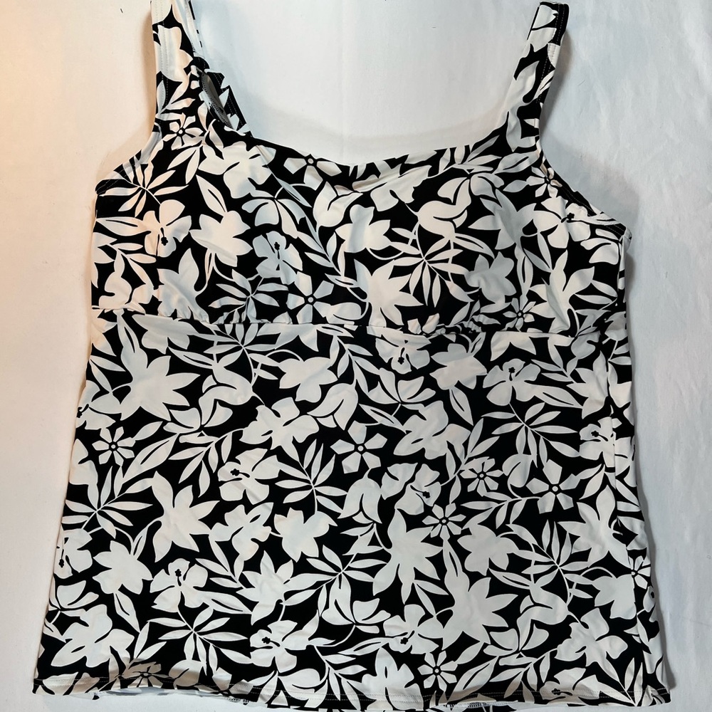 Land’s End Floral Black and White Women's Swim Tankini Top